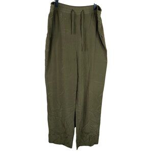 Womens Silk Olive Green Elastic Waist Pants Small Oversized Baggy‎ 90s Vintage